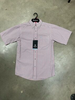 Ariat Men’s Short Sleeve Plaid Button-Down Shirt - Red, Blue, White